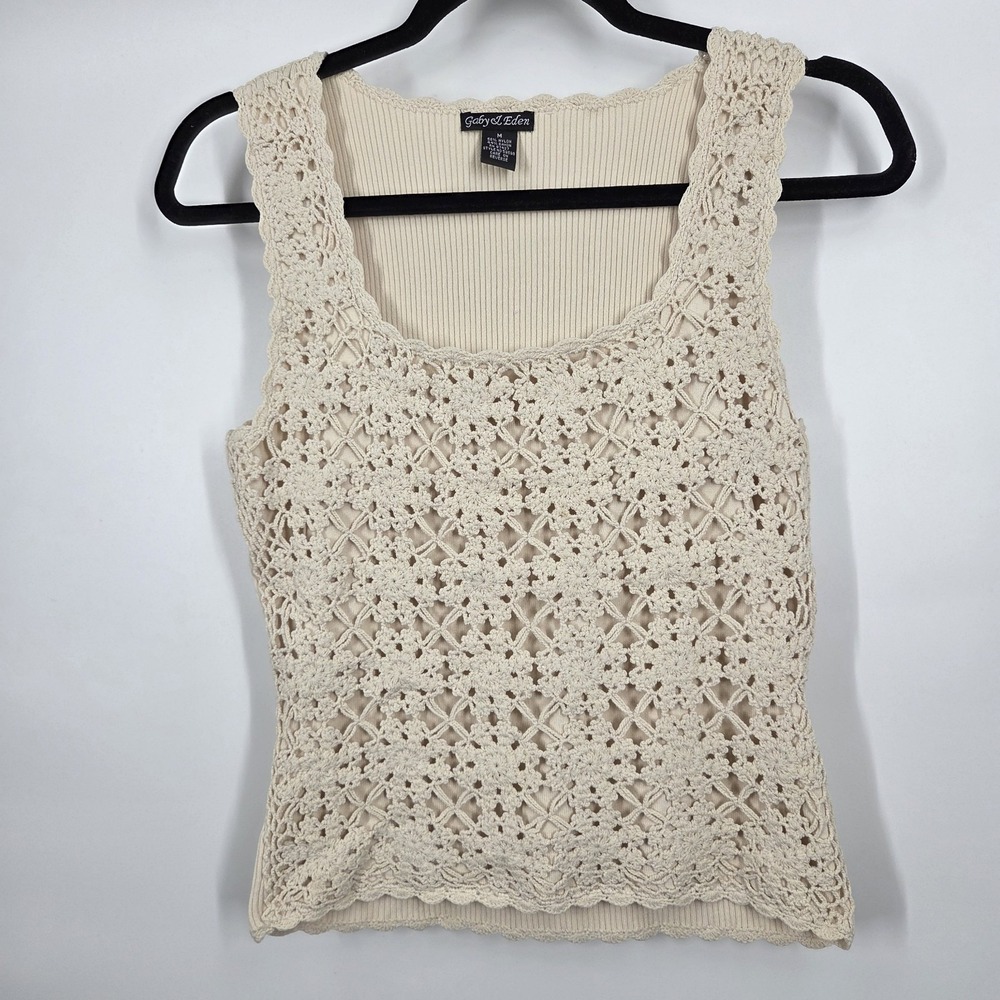 Gaby & Eden Women's SZ M Shirt Tank Top Lace Crochet Cropped Boho Cottage